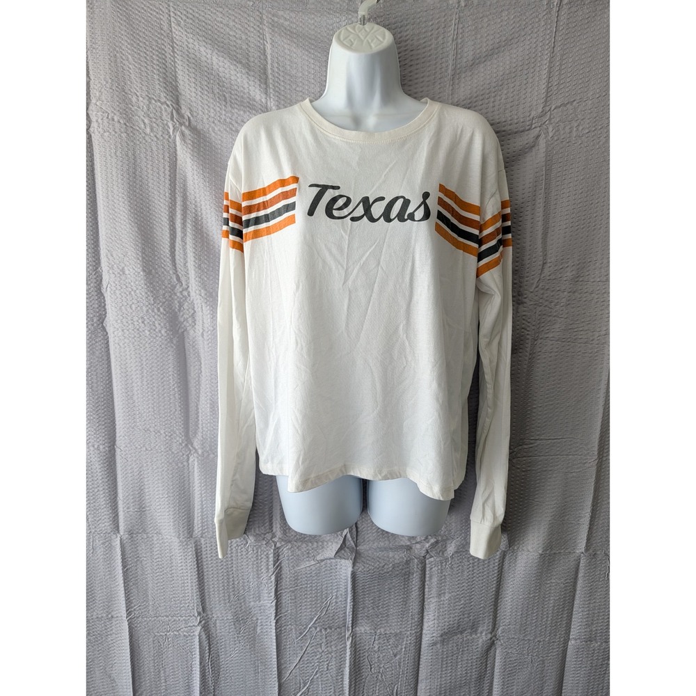 Royce Texas Graphic Long Sleeve Tee White Orange Black Stripes XL